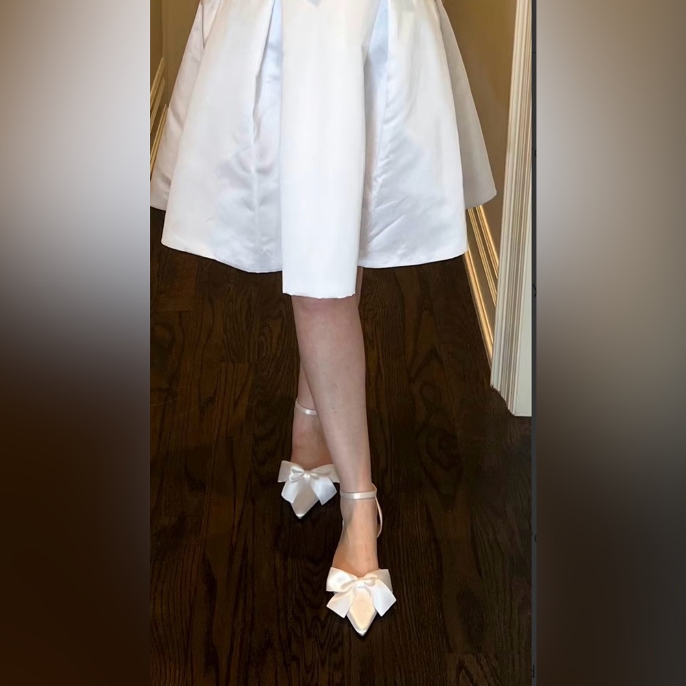 White Satin Bow Flats Shoes